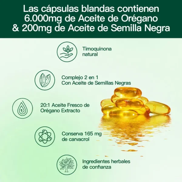Aceite de Orégano 300 Cápsulas con Aceite de Semilla Negra | Antioxidantes Naturales para la Forma Física | Apoyo Nutricional | Suplemento Alimenticio Comestible Botánico de Alta Eficacia - Image 6