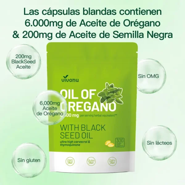 Aceite de Orégano 300 Cápsulas con Aceite de Semilla Negra | Antioxidantes Naturales para la Forma Física | Apoyo Nutricional | Suplemento Alimenticio Comestible Botánico de Alta Eficacia - Image 2