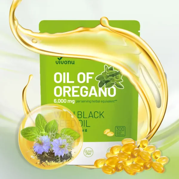 Aceite de Orégano 300 Cápsulas con Aceite de Semilla Negra | Antioxidantes Naturales para la Forma Física | Apoyo Nutricional | Suplemento Alimenticio Comestible Botánico de Alta Eficacia