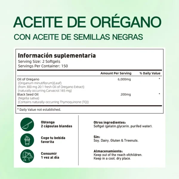 Aceite de Orégano 300 Cápsulas con Aceite de Semilla Negra | Antioxidantes Naturales para la Forma Física | Apoyo Nutricional | Suplemento Alimenticio Comestible Botánico de Alta Eficacia - Image 3