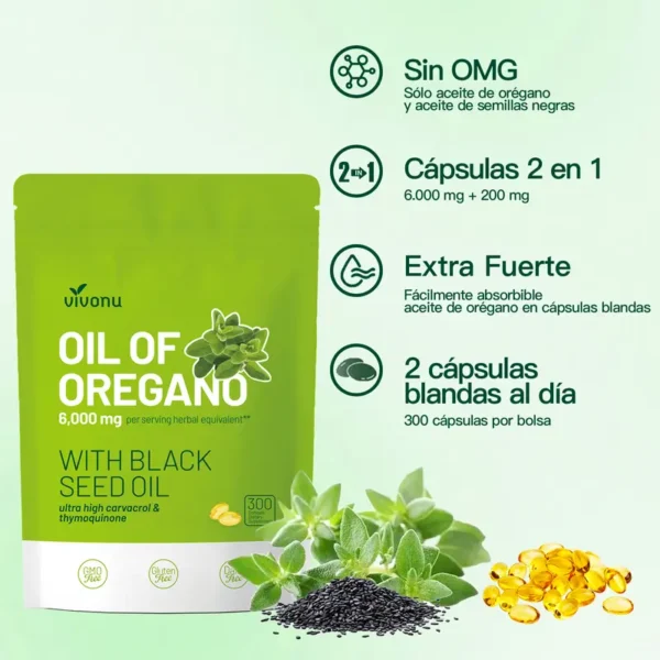 Aceite de Orégano 300 Cápsulas con Aceite de Semilla Negra | Antioxidantes Naturales para la Forma Física | Apoyo Nutricional | Suplemento Alimenticio Comestible Botánico de Alta Eficacia - Image 4